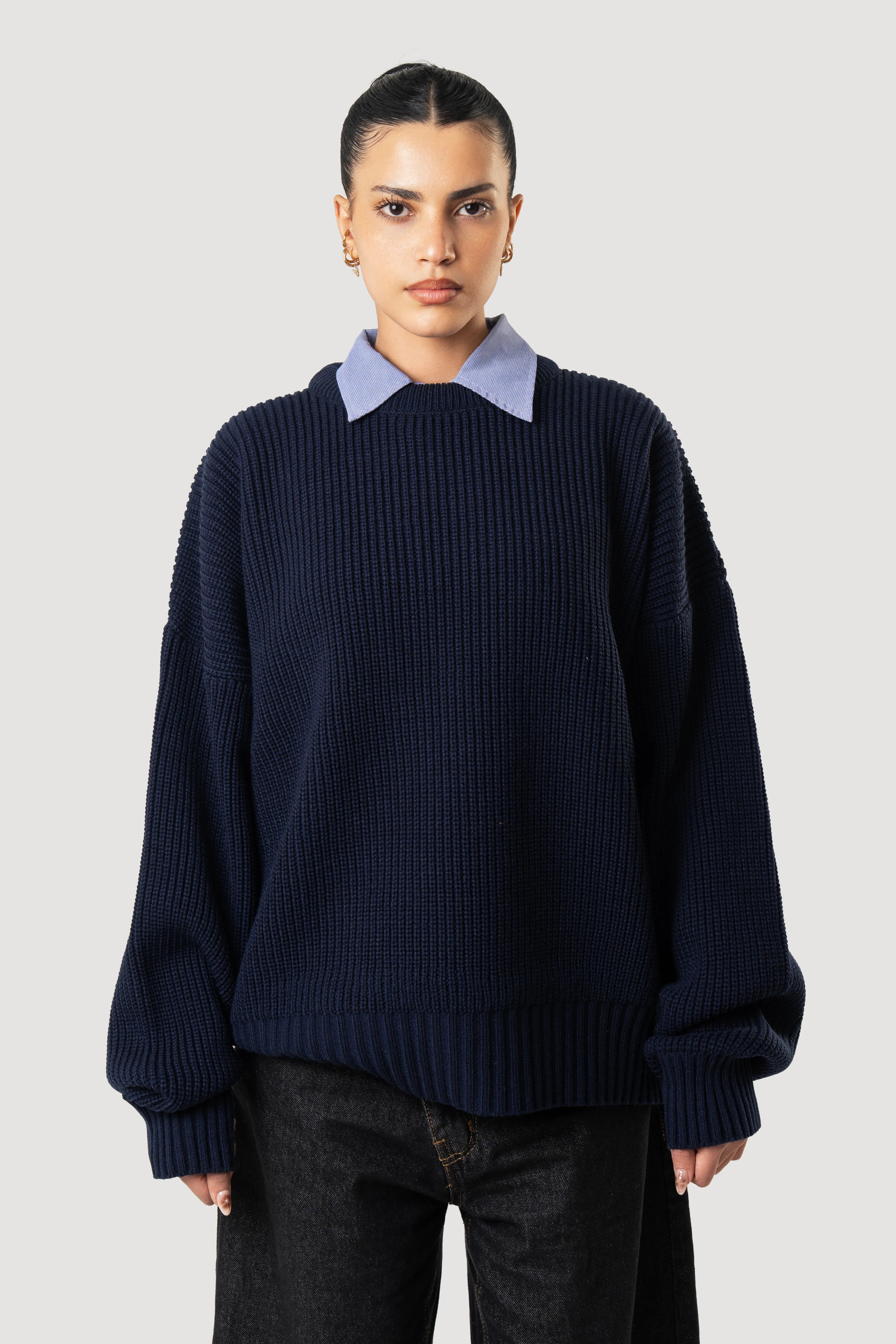 NAVY BLUE RIPPED KNIT